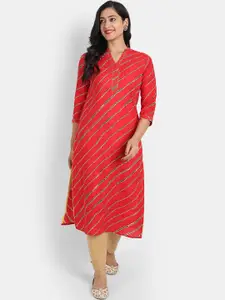 SUTI Striped Zari V-Neck Three-Quarter Sleeves A-Line Kurta
