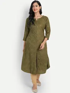 SUTI Ethnic Motifs Chikankari Notched-Neck Three-Quarter Sleeves A-Line Kurta