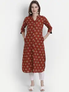 SUTI Ethnic Motifs Printed Mandarin Collar Cotton Pathani Kurta