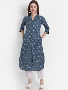 SUTI Ethnic Motifs Printed Mandarin Collar Cotton Pathani Kurta