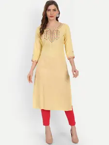 SUTI Geometric Embroidered Round Neck Straight Kurta