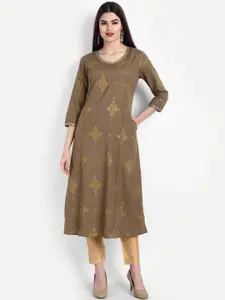 SUTI Ethnic Motifs Printed Round Neck Gotta Patti Straight Kurta