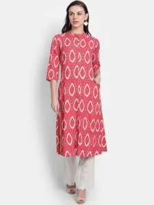 SUTI Geometric Printed Mandarin Collar Three-Quarter Sleeves Cotton A-Line Kurta