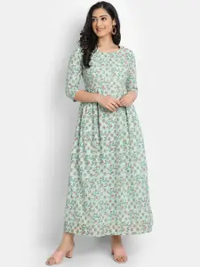 SUTI Floral Printed Round Neck Cotton A-Line Kurta