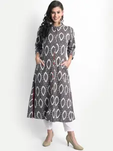 SUTI Geometric Printed Mandarin Collar A-Line Kurta