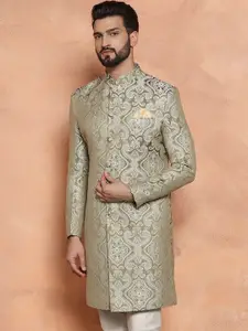 KISAH Men Ethnic Motifs Printed Mandarin Collar Indowestern Sherwani