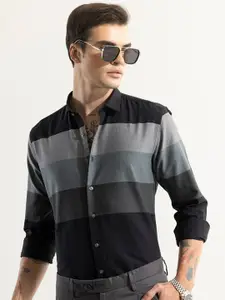 Snitch Spread Collar Long Sleeves Classic Slim Fit Striped Cotton Casual Shirt