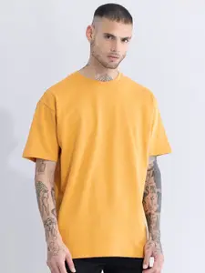 Snitch Orange Drop Shoulder Sleeves Cotton Oversized Casual T-shirt