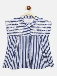 TALES & STORIES Striped Mandarin Collar Shirt Style Top