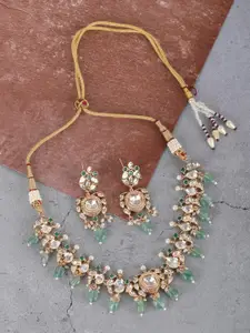 AURAA TRENDS Gold-Plated Artificial  Stones & Beads Studded Necklace & Earrings Set