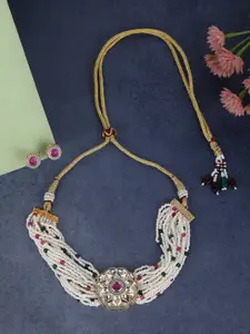 AURAA TRENDS Gold-Plated Artificial  Stones & Beads Studded Necklace & Earrings Set