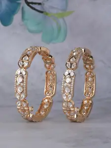 AURAA TRENDS Set Of 2 Gold-Plated Kundan & Polki Studded Bangles