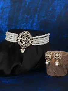 AURAA TRENDS Gold-Plated Artificial  Stones & Beads Studded Necklace & Earrings Set