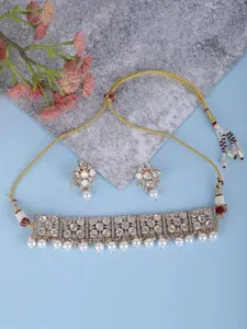 AURAA TRENDS Gold-Plated Artificial  Stones & Beads Studded Necklace & Earrings Set