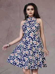 mrutbaa Floral Print Crepe Fit & Flare Dress