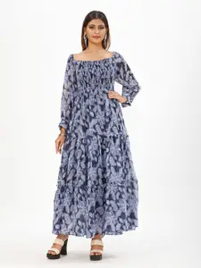 mrutbaa Floral Print Off-Shoulder Chiffon Maxi Dress