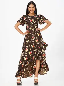mrutbaa Floral Print Flared Sleeve Crepe Maxi Dress