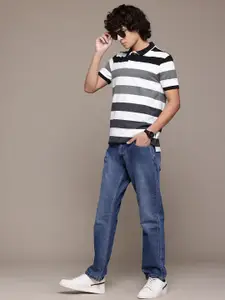 The Roadster Lifestyle Co. Striped Polo Collar Monochrome T-shirt