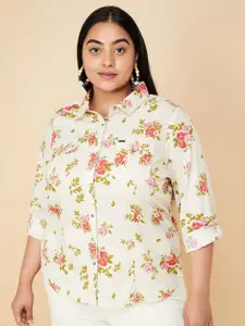 max Floral Printed Spread Collar Three-Quarter Sleeves Cotton Casual Shirt