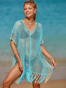 Addery Self Design Lace Swimwear Cover Up Top