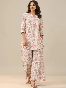 JISORA Printed Pure Cotton Top With Trousers Co-Ords