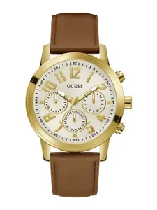 GUESS Men Patterned Dial & Leather Straps Analogue Watch GW0709G2