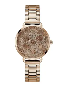 GUESS Women Textured Dial & Stainless Steel Bracelet Style Straps Analogue  Watch GW0670L4