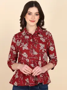 Maaesa Relaxed Floral Printed Opaque Cotton Casual Shirt