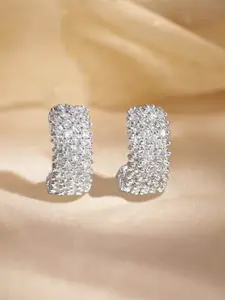 Rubans Rhodium Plated American Diamond Studded Half Hoop Earrings