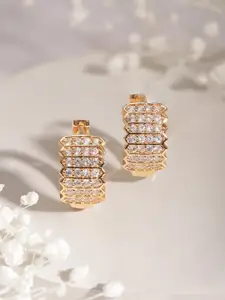 Rubans 22KT Gold Plated American Diamond Studded Semi Hoop Earrings