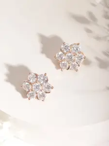 Rubans Rose Gold Plated American Diamond Studded Stud Earrings
