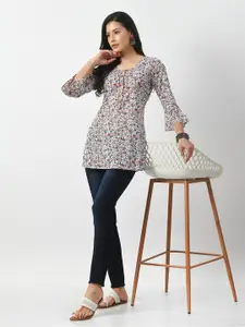 KALINI Floral Printed Round Neck Pure Cotton Straight Kurti