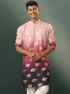 VASTRAMAY Printed Mandarin Collar Regular Straight Kurta