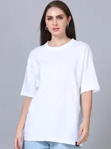SILISOUL Round Neck Drop-Shoulder Sleeves Bio Finish Cotton Oversized Fit T-Shirt