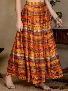 NEUDIS Ethnic Printed Flared Maxi Skirt