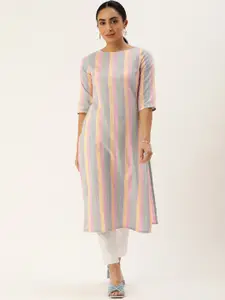 KALINI Striped Sequinned Pastels Straight Kurta