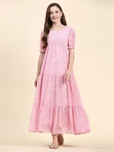 BAESD Floral Printed Round Neck Georgette Maxi Dress