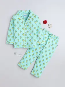 BUMZEE Boys Conversational Printed Pure Cotton Shirt With Pyjamas