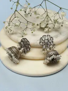 Biba Silver Plated Contemporary Jhumkas
