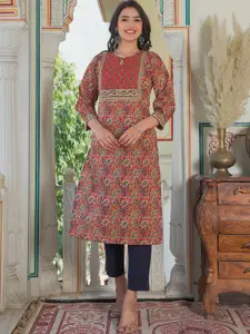 Vbuyz Floral Printed Key-Hole Neck Cotton Straight Kurta