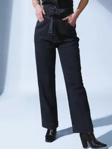 STREET 9 Women Smart Straight Fit High-Rise Cotton Jeans