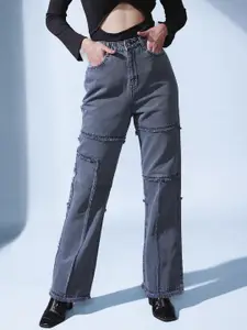 STREET 9 Women Grey Smart Straight Fit High-Rise Highly Distressed Light Fade Jeans