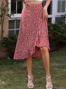 StyleCast Red Floral Printed A-Line Skirt