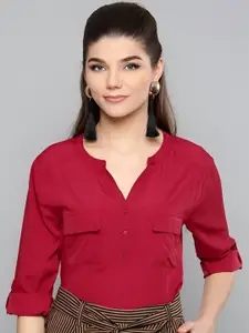 Fab Star Roll-Up Sleeves Crepe Shirt Style Top