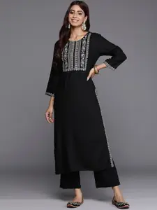 Indo Era Round Neck Yoke Design Flared Sleeves Rayon Straight Kurta