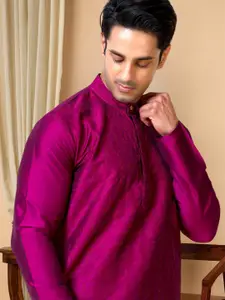 TATTVA Mandarin Collar Woven Design Straight Kurta