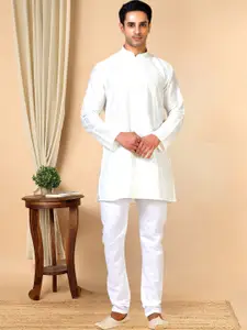 TATTVA Mandarin Collar Geometric Woven Design Straight Kurta