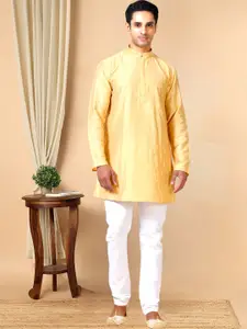 TATTVA Mandarin Collar Geometric Woven Design Straight Kurta