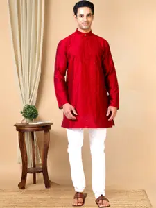 TATTVA Mandarin Collar Woven Design Straight Kurta