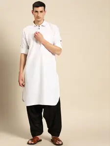 RAJUBHAI HARGOVINDAS Self Design Textured Pure Cotton Pathani Kurta With Salwar